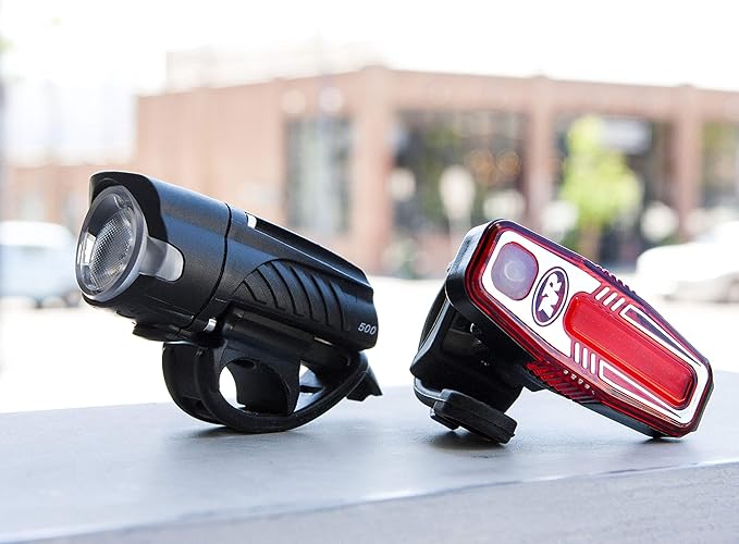 NiteRider Swift 500 Front Bike Light Sabre 110 Rear Bike Light Combo Pack- USB Rechargeable Bicycle Headlight LED Front Light Easy to Install Water Resistant Road Commuting Cycling Safety Flashlight