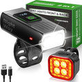 Bike Lights Set, LED Super Bright USB-C Rechargeable Headlight & Taillight, Waterproof Front & Rear Back Bicycle Light for Night Riding, Road & Mountain Cycling