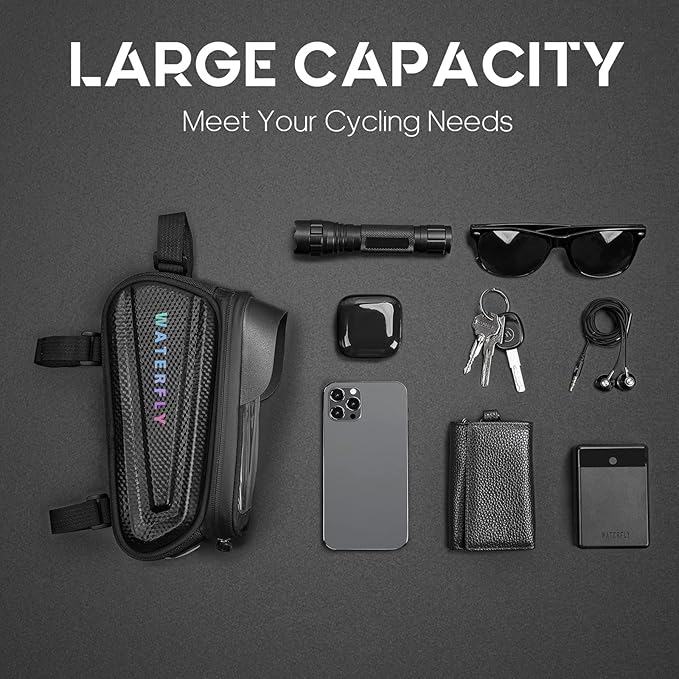 WATERFLY Bike Front Frame Bag: Bike Top Tube Phone Mount Bag Road MTB Cycling Waterproof Phone Holder Storage Pouch Mountain Biking Bicycle Handlebar Pouch Bikepacking