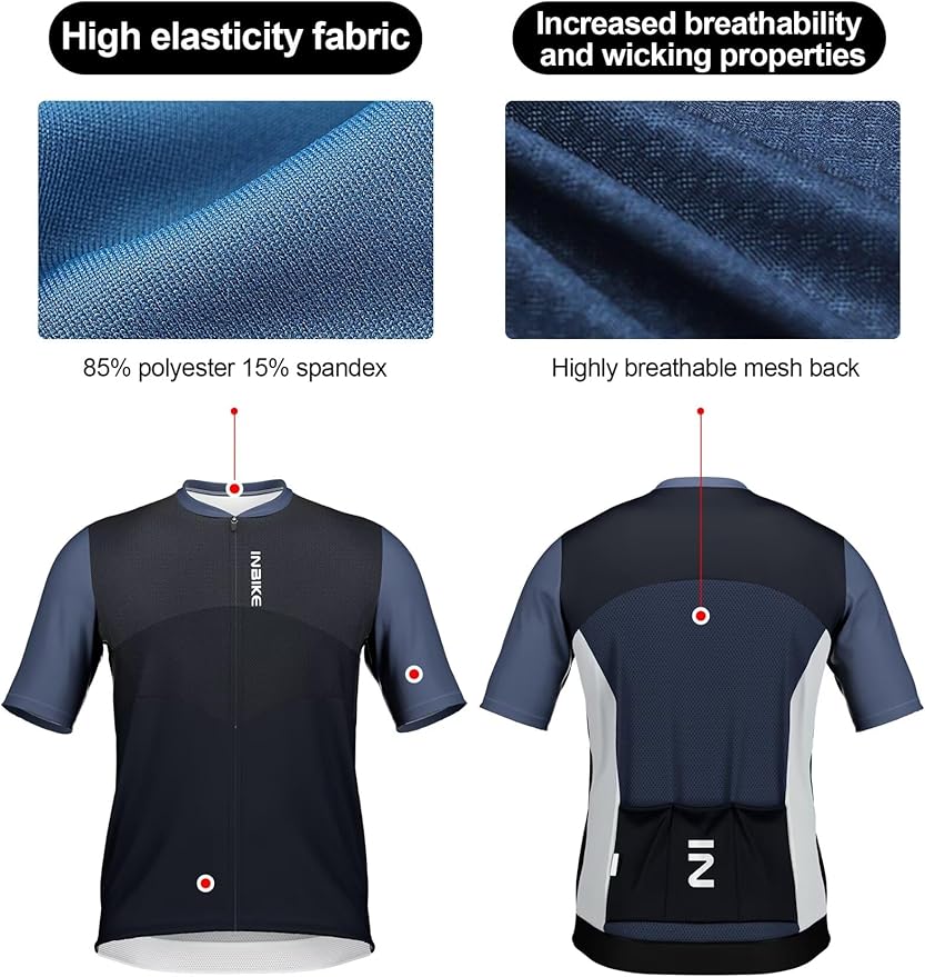 INBIKE Plus Size Cycling Jersey Men 3XL-5XL Bike Shirt for Big and Tall Short Long Sleeve Biking Clothing with Pockets