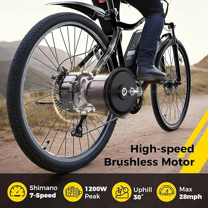 Electric Bikes for Adults, 26"/27.5" E Bikes for Adults with 1200W Peak Motor, 28 MPH, 50+ Miles Range Electric Bicycle, E Mountain Bike with 480WH Removable Battery, UL Certified