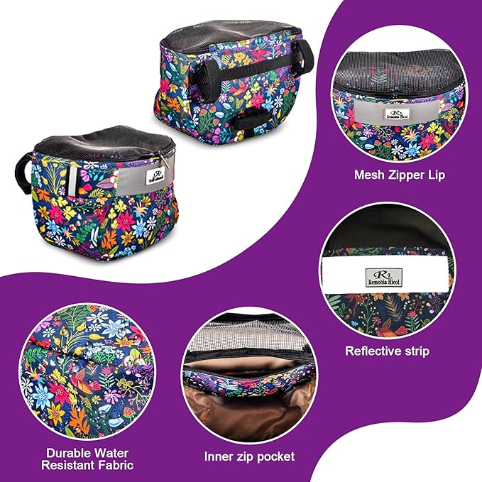 Kids Bike Basket,Durable Front Frame Bicycle & Scooter Basket Bag,Waterproof Fabric Bicycle Handlebar Bag for Boys, Girls, Toddlers with Zipper Mesh Lip(Flower)