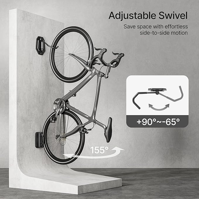 Swivel Bike Wall Mount, Heavy Duty Vertical Bike Rack with Fixed Hooks for Garage Storage, Wall Mounted Bicycle Hangers Holds up to 77 lbs for Indoor, 4 Pack
