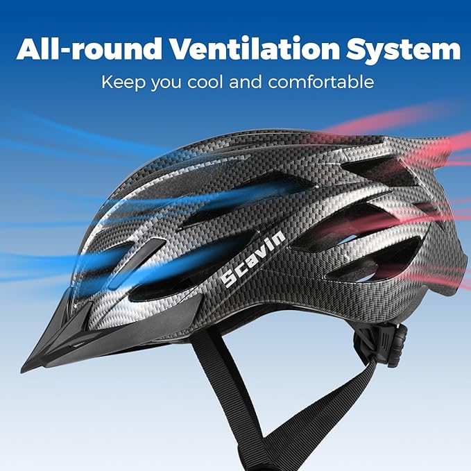 Adult Mountain Bike Helmet with Rear Light Adjustable Dial, Removable Visor - CPSC 1203 Certified Lightweight Bicycle Helmet for Urban-Commute, Road & MTB for Men, Women, Youth