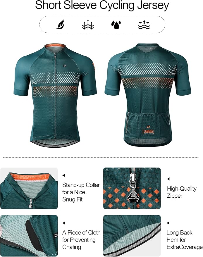 LAMEDA Men's Cycling Jersey Breathable Lightweight Short Sleeve Elastic Pro Road Bike Shirt Full Zip