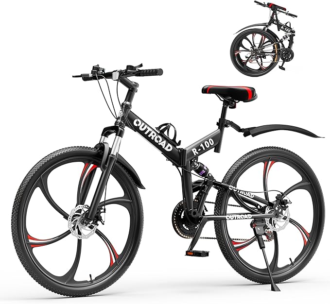 Betterland 26 Inch Adult Folding Mountain Bike, 21 Speeds Full Suspension Foldable Bikes, Dual Disc Brake, High Carbon Steel Frame Bicycle for Men Women