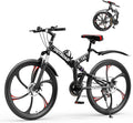 Betterland 26 Inch Adult Folding Mountain Bike, 21 Speeds Full Suspension Foldable Bikes, Dual Disc Brake, High Carbon Steel Frame Bicycle for Men Women
