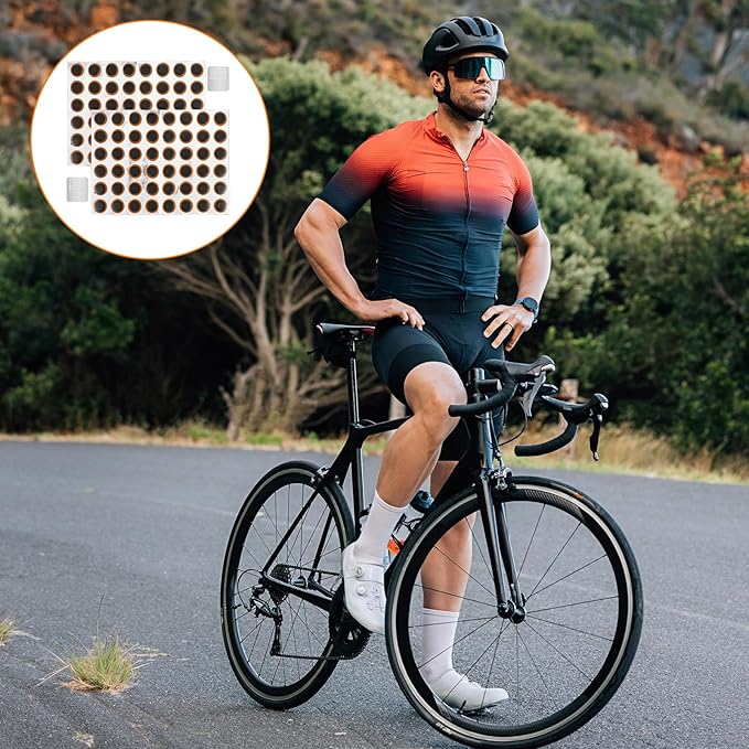 96 Pcs Bike Tire Repair Kit Bike Bicycle Tire Patches Rubber Patch Outdoor Cycling Bicycle Tire Tool Bicycle Inner Tube Puncture Patch Kits with 2 Pcs Metal Rasp for All Inflatable Inner Tubes