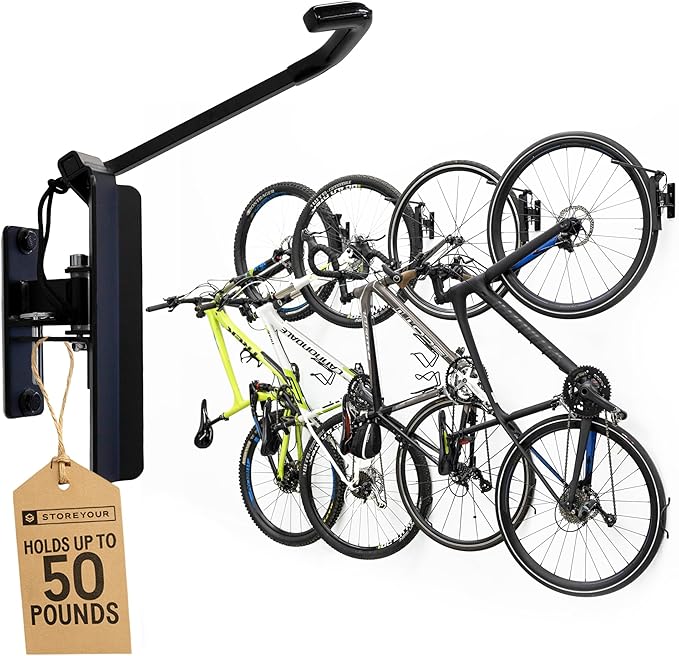 StoreYourBoard Bike Swivel Rack – Wall Mounted Garage Bike Storage, Vertical Bike Rack with 120° Swivel Hanger & Stopper – Space-Saving Bike Rack Garage Mount for Kids Bikes, BMX