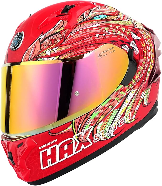 HAX Obsidian Pro Full Face Dual Visor Adult Motorcycle Helmet for Motorbike Street Bike with Pinlock Ready DOT Approved Slyer Red L