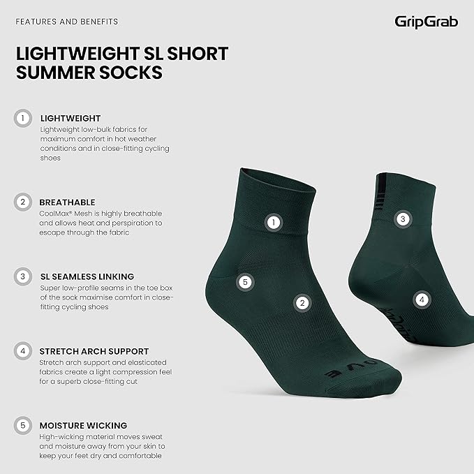 GripGrab Lightweight SL Performance Summer Cycling Socks Eyecatching 2 Lengths Road Mountain Gravel Bike Indoor Biking