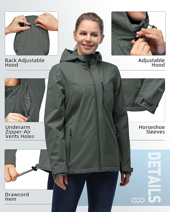 33,000ft Packable Rain Jacket Women Lightweight Waterproof Raincoat with Hood Cycling Bike Jacket Windbreaker