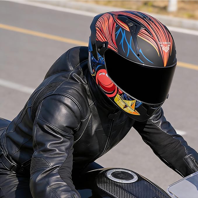VCOROS Full Face Dual Visor Motorcycle Helmet for Adults Motorbike Street Bike Racing Helmets X9 DOT Approved with Black Visor