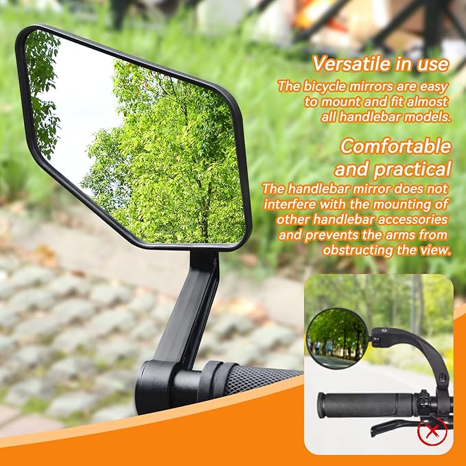 Bike Mirror, Bar End Bicycle Mirror, HD Glass Scratch Resistant and Fall Resistant E-bike Rear View Mirrors, Safe Cycle Mirror for Handlebar for E-bike, City Bikes (Left&Right 0.59-0.9")