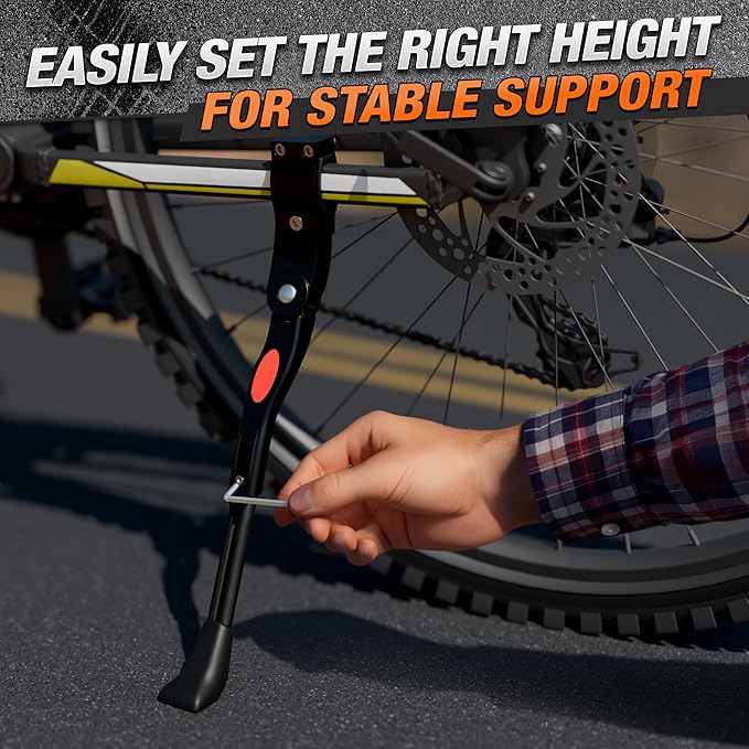 Adjustable Bike Kickstand for Adult Bike – Fits 22" 24" 26" Wheels, Aluminum Alloy, Easy to Install, Non-Slip Foot for Stability on Mountain, Road, Hybrid, Commuter Bikes, Daily & Long-Distance Rides