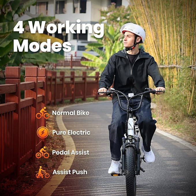 1800W Peak Electric Bikes for Adults 20" Fat Tire E Bike with 90 Miles Max Range 28 MPH Electric Bicycle Step-Thru Ebikes with 48V Removable Battery 7 Speed