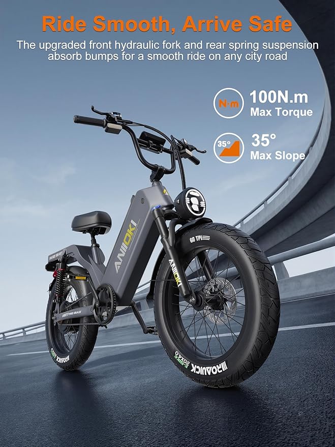 ANIIOKI AQ177 Pro Max eBikes for Adults, 200+ Miles Long Range Electric Bike, 28 MPH/32 MPH High Speed Commuting Ebikes, Full Suspension Ebike
