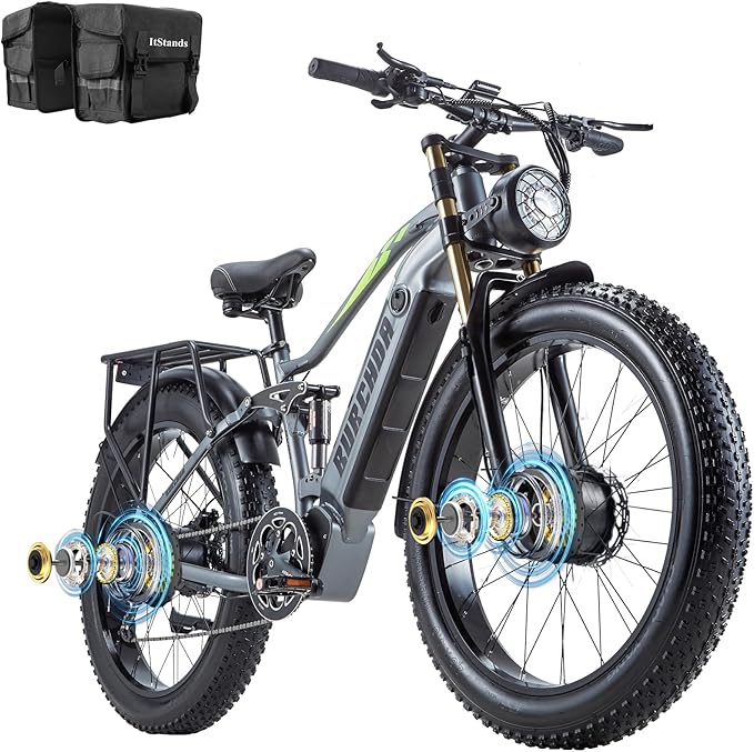 2026 Upgraded Dual Motors AWD Electric Bike for Adults 5000w/3000W/1500W Motor Dirt Ebike 40MPH/30MPH 52V/48V 30Ah/20Ah Battery Up to 90 Miles Long Range 26" Fat Tire Bicycle for Commute Mountains