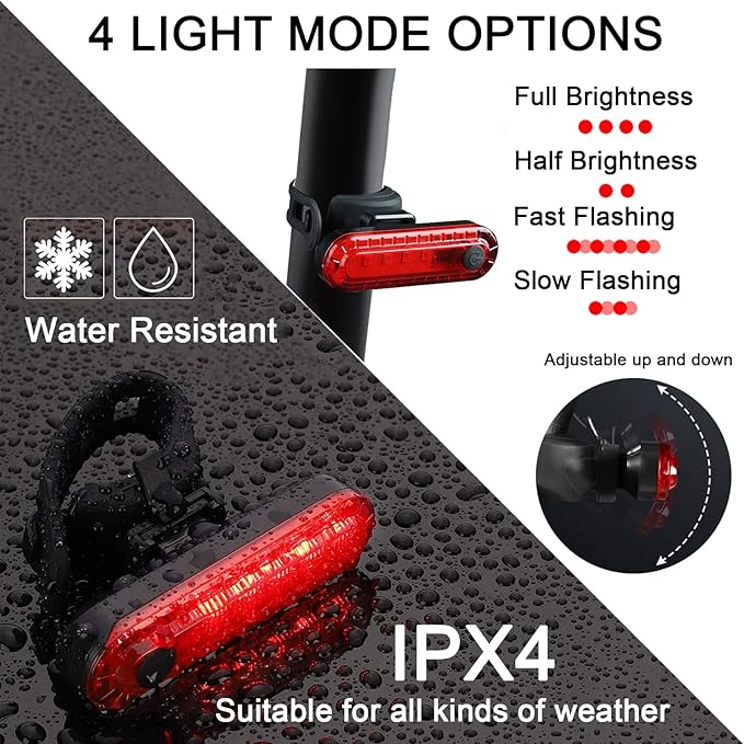 2 Pack USB Rechargeable LED Bike Tail Light Bicycle Rear Cycling Night Essential Reflector Seat Back Safety Lamp Waterproof Bright Warning Flash MTB Light for Men Women Kids