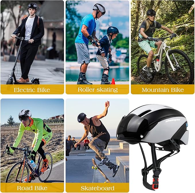 Shinmax Bike Helmet for Men Women, Bicycle Helmet with Detachable Magnetic Goggles Adjustable for Adult Road Biking Mountain Cycling Helmet