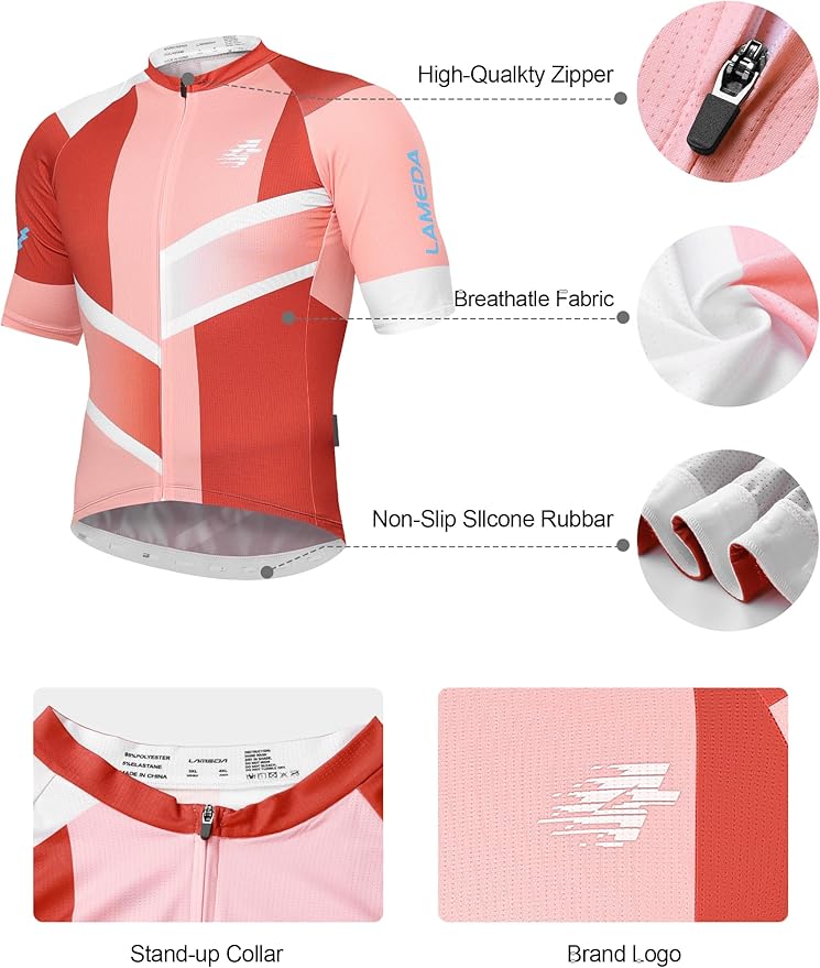 LAMEDA Men's Cycling Jersey Breathable Lightweight Bike Jersey for Men Cycling Short Sleeve Elastic Road Bike Shirt