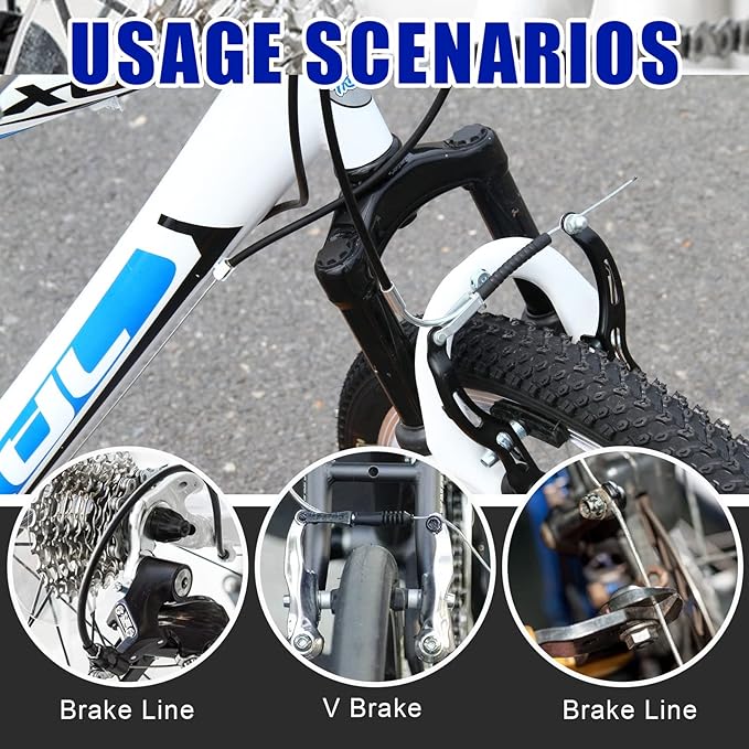 Glarks 6Pcs Bike Brake Set Includes 2 Pairs 4Pcs V-Bike Brakes, 2Pcs Black Front and Rear Brake Cables Professional Bicycle Brake Lines for Mountain Road Bikes