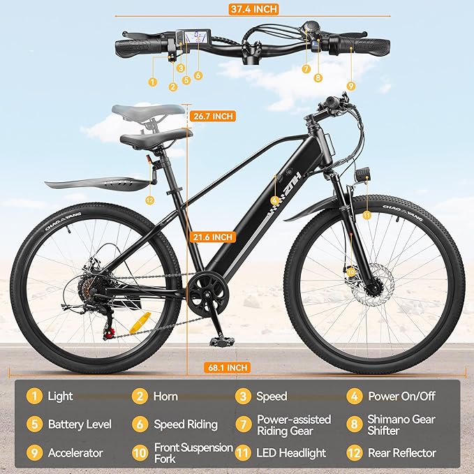 ZNH Electric Bike for Adults, 1000W Peak Motor 28MPH Mountain Ebike, 48V 13Ah Removable Battery Up to 65 Miles, 26" Electric Bicycle with 21-Speed Gear & Front Suspension, UL 2849 Certified