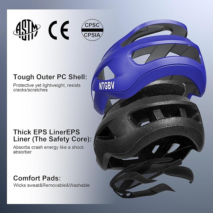 Adult Bike Helmet for Men/Women with Helmet Bag 2 Removable Moisture-Wicking Liners Adjustable Dial Comfort Fit Lightweight Shockproof CPSC 1203 Safety Certified for Road-Ready/Urban-Commute/MTB