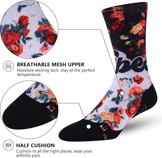 HUSO Unisex Funky Digital Printed Athletic Crew Hiking Cycling Socks 4 Pairs