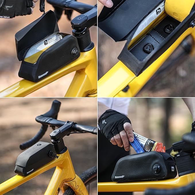 Rhinowalk Waterproof Top Tube Bike Bag IPX4 Magnetic Closure Frame Pack Slim Profile Fits Road Mountain Bike 1.0L