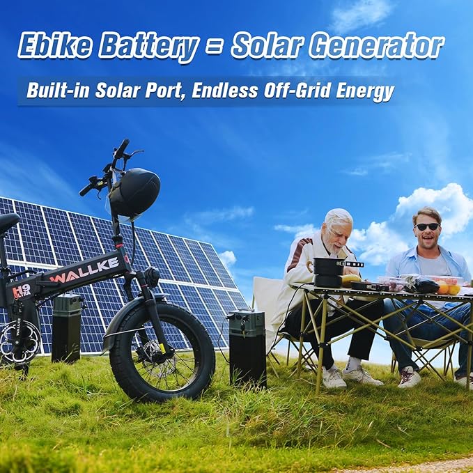 Wallke H9 Ultra 4000W Long Range Electric Bike for Adults, 55Ah 2640Wh 180 Mile, 37MPH Fast Ebike, 2-in-1 Battery AC/DC Power Hub & AC/Solar-Charging, Torque Sensor, Air Suspension,20" Fat Tire E Bike
