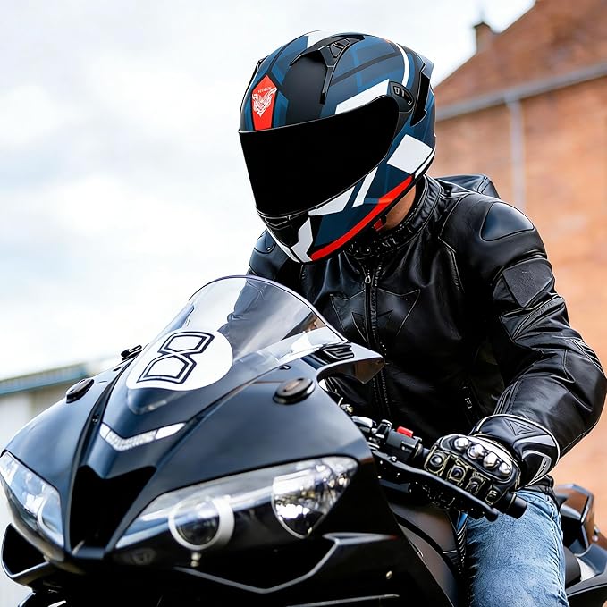 VCOROS Full Face Dual Visor Motorcycle Helmet for Adults Motorbike Street Bike Racing Helmets X9 DOT Approved with Black Visor