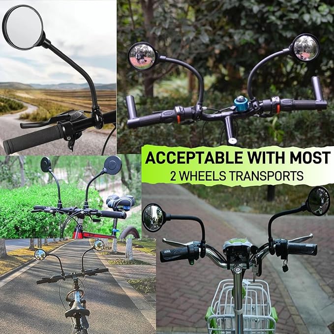 Bike Mirror,2 Pack Bike Mirror Handlebar Mount,Adjustable Rotatable Bicycle Rear View Mirror,Wide Angle Acrylic Convex Safety Mirror for Mountain Road Bike