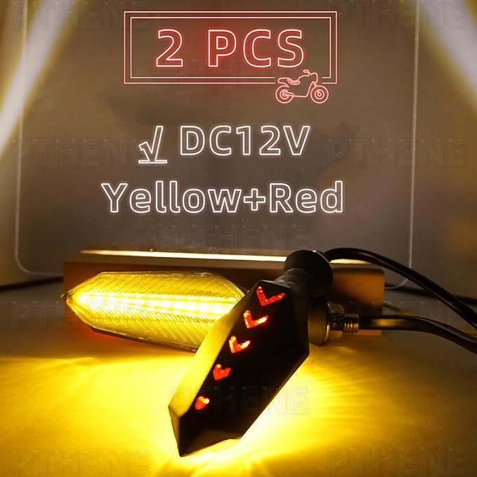Motorcycle Led Turn Signal Lights Universal Front Rear DC 12v Flowing Blinkers Flasher Indicator Light for Electric Motorcycles Motorbike Scooter Bicycle E-Bike (Amber/Red, DC12V)