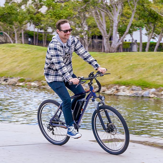 Jasion EB5 Electric Bike for Adults with Peak 1000W Brushless Motor, 40Miles 20MPH Commuting Electric Mountain Bike with 360Wh Removable Battery, 7-Speed, 26" Tires and Front Fork Suspension