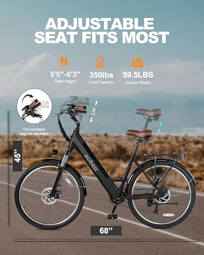ACTBEST Electric Bike for Adults, Cores 26" Electric Commuter Bike Up to 28MPH 70 Miles, with Peak 1200W Motor, 48V 576Wh Removable Battery, 7-Speed City Cruiser Mountain E Bike for Commuting