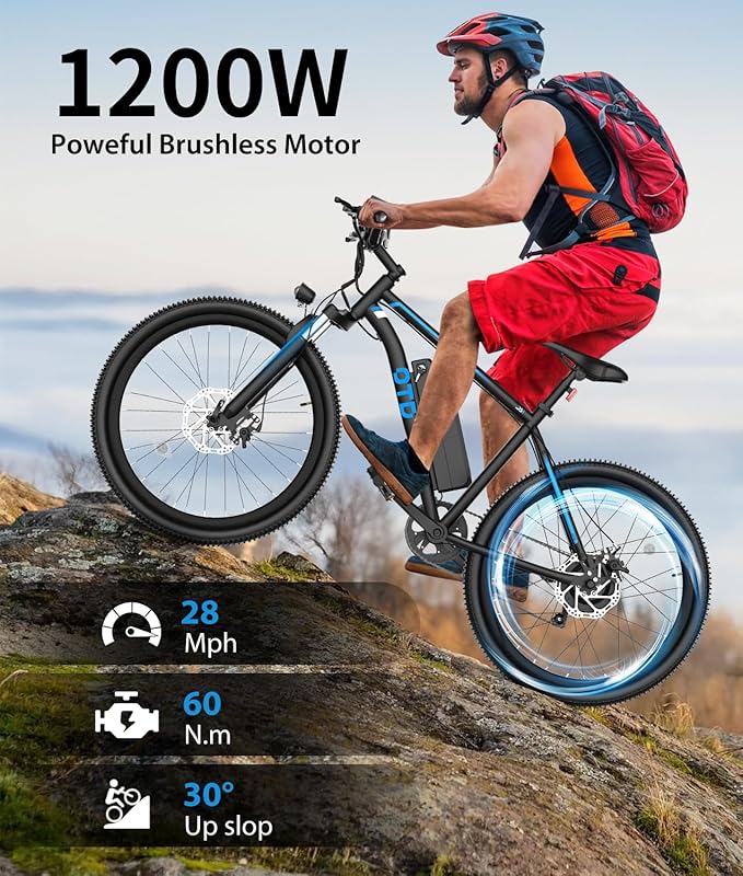 Electric Bike For Adults 1200W Peak Lightweight Mountain Ebikes,28MPH 26"x2.1" Fast Electric Bicycles,90 Miles PAS Long Range,48V 624Wh Removable Battery,7-Speed E-Bicycles with Mobile Phone Holder