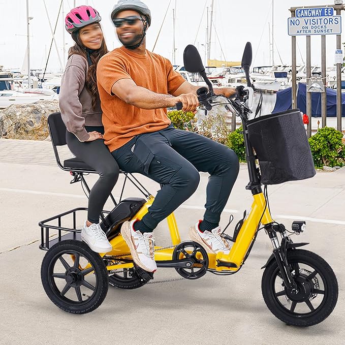 E Trike Electric Bike, 350W(Peak 500W) Brushless Motor Folding Trike, 2 Seats Ebike, 480Wh Removable Battery, Step-Thru 3 Wheel Electric Bicycle, Up to 45 Miles, Tricycle for Adults Parents