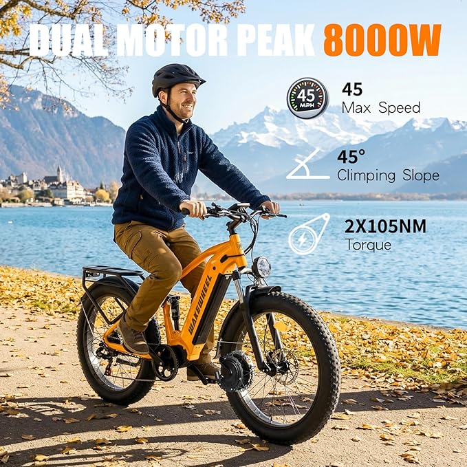8000w Electric Bike for Adults, 60V 32Ah Battery Ebike, Fat Tire & Long Range Electric Bicycles, 210Nm Mountain Bike Full Suspension, Hydraulic Brake Electric Bicycle