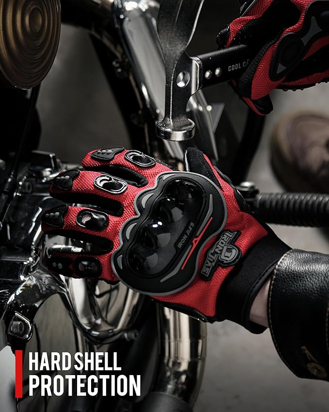 IRON JIA'S Motorcycle Gloves Motorbike Red Short Sports Leather Summer for Touch-Screen