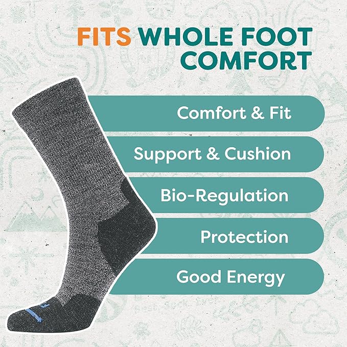 FITS Light Cushion Crew Socks, Sweat & Odor Resistant, Temperature Regulating Merino Wool Hiking Socks