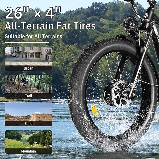 Tuttio Adria26 5000W/6000W Dual-Motor Ebike,40-46MPH Electric- Bike for Adults, 26 * 4" Fat Tire Electric Bicycle, 52V 25AH E-Bike Full Suspension Electric Dirt Bike for Off-Road Mountain Hunting