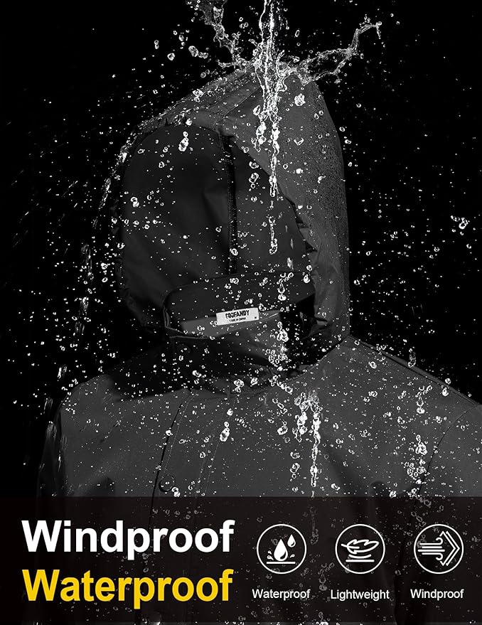 COOFANDY Men's Rain Jacket Waterproof Packable Raincoat Lightweight Rain Shell Hood Travel Golf Hiking Cycling Zip Pockets