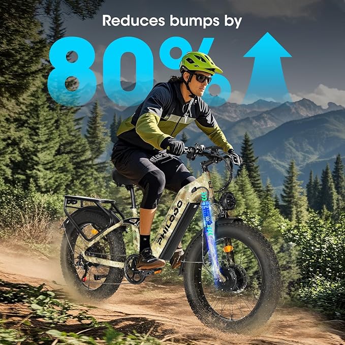 PHILODO Electric-Bike for Adults, Dual-Motor-Ebike Hunting-Ebike 5000W, 60V 32AH Long Range Dirtbike, Fat-Tire-Electric-Bicycle, Full Suspension for Off-Road Snow Sand
