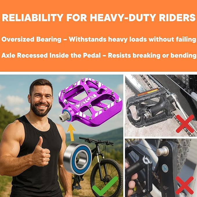 Mountain Bike Pedals Flat - MTB Pedals Flat, Bicycle Pedals, Road Bike Pedals, BMX Pedals, for BMX MTN Road Gravel EBike, Specialized Parts, Adults, Aluminum Metal Stamp 9/16"
