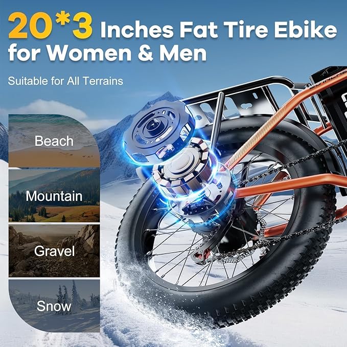 1000W Folding Electric Bike, 48V 20AH Large Removable Battery E Bike, 30+MPH, 80 Miles Max Range, 20" Fat Tire Electric Bike for Adults, Adult Electric Bicycles for Long