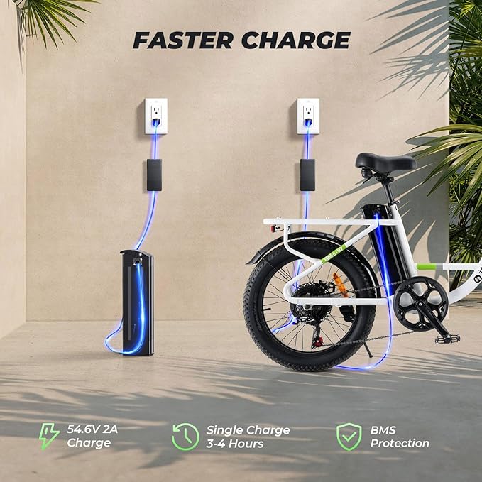 isinwheel U7 E Bike for Adults Electric Bike with Dual Cargo Rack, 48V 1000W Peak Ebikes for Adults, 7 Speed Gear, 20mph Step Thru Cruiser Electric Bicycles, 20" × 3“ Fat Tire Ebike