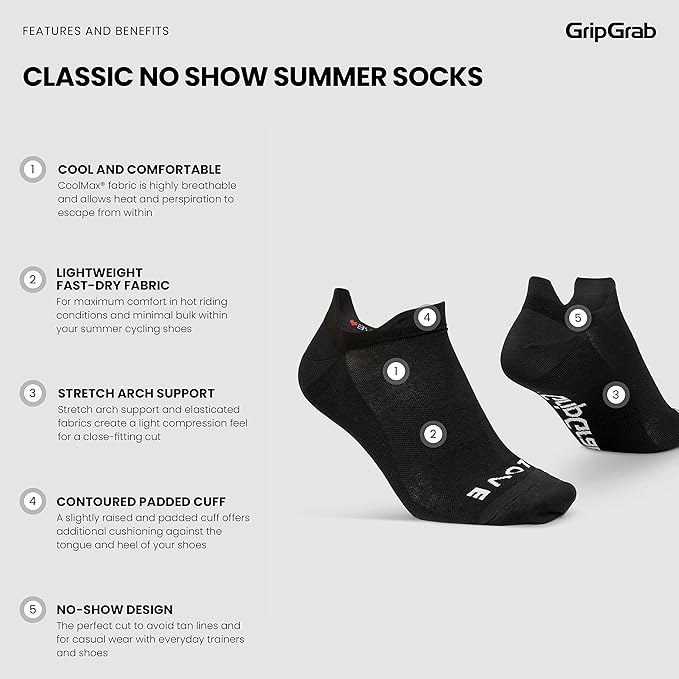 GripGrab Classic No-Show Single & Multipack Invisible Cycling Socks Short Low Sneaker Trainer Summer Liner Bike Sock