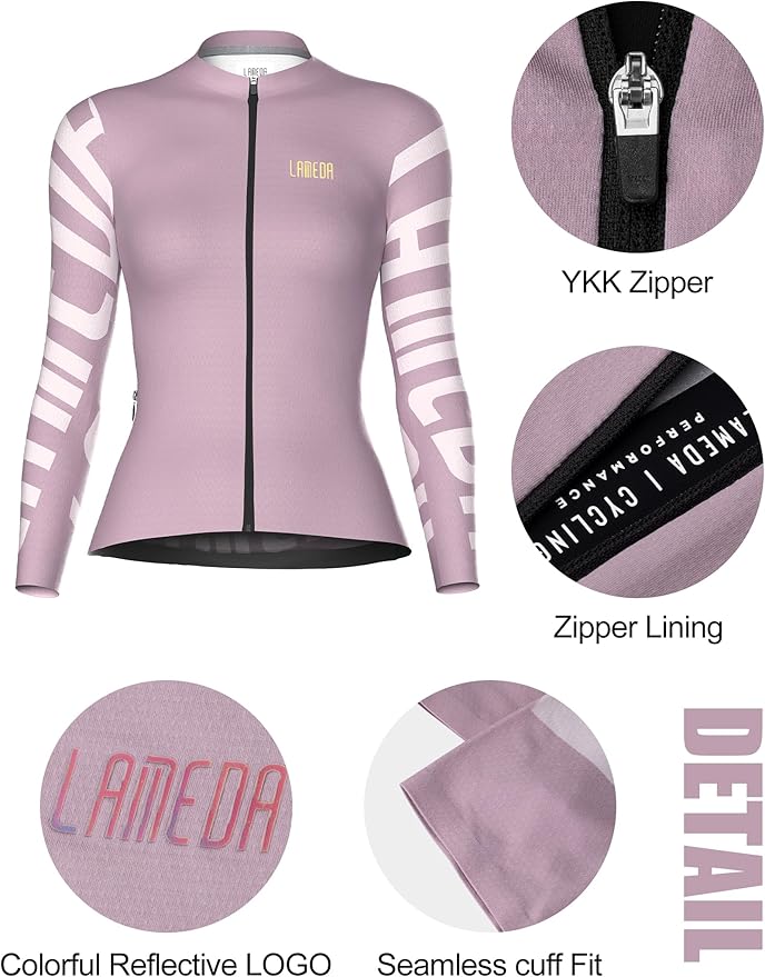 LAMEDA Cycling Jersey Women Long Sleeve, Breathable Bike Jersey with Pockets, Bike Shirts for Bicycle Road Biking Riding