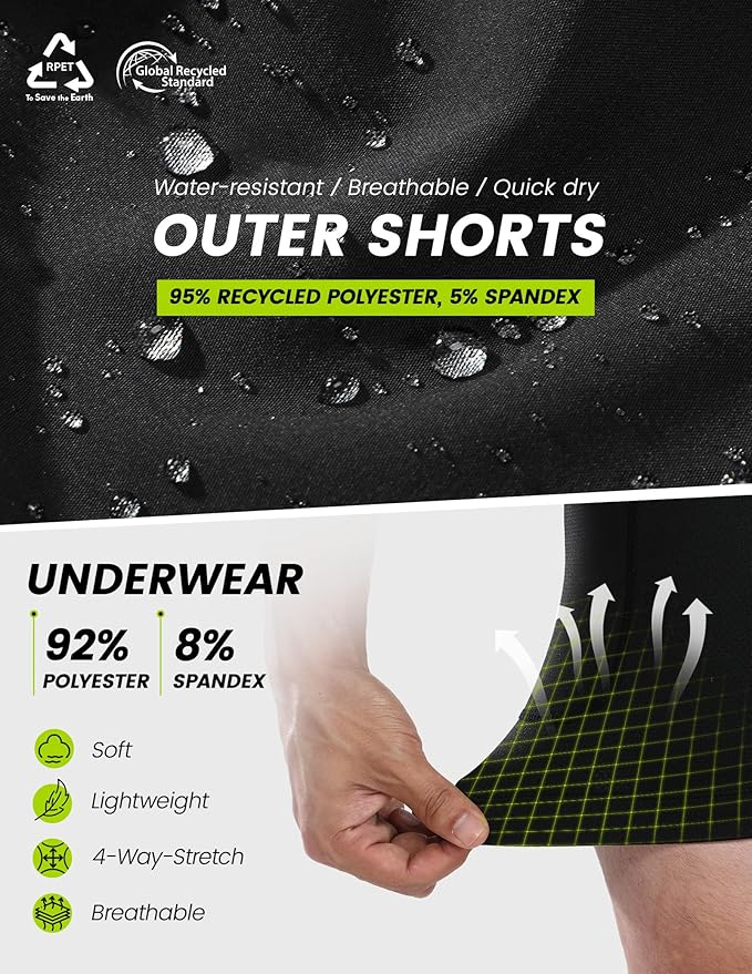 Nepest Men’s 4D Padded Mountain Bike Shorts MTB Cycling Biking Bicycle Riding Shorts with Zipper Pockets
